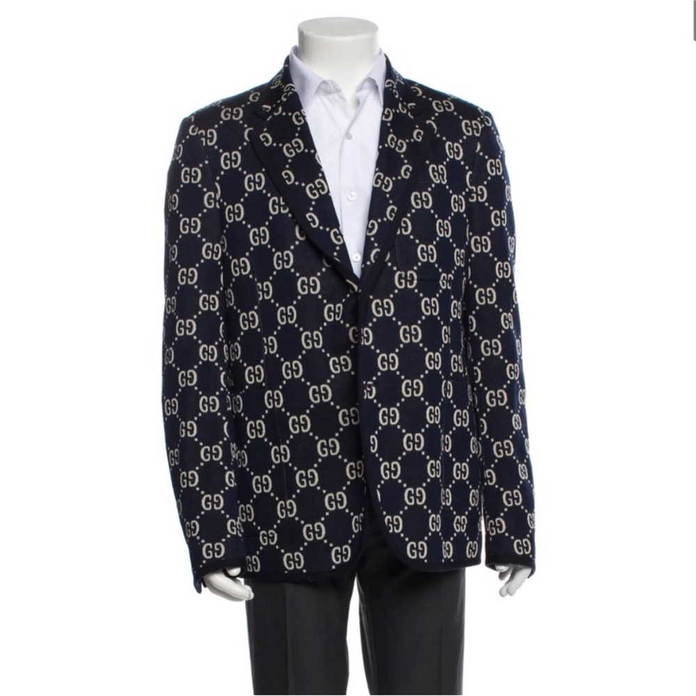 Gucci Dark Blue GG Logo Men's Blazer